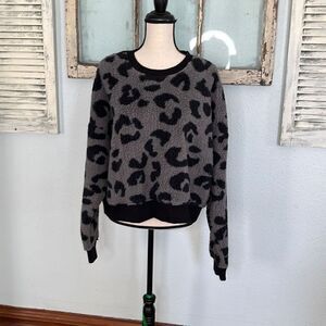 DKNY Womens Fleece Sweater Animal Print Crewneck Light Grey Size Extra Large NWT
